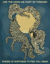 Illustration of a wolf with text about phases of emptiness and fullness.