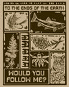 Vintage-style poster with nature-themed illustrations and text on a brown background